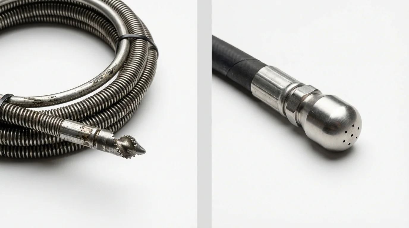 Drain snake cable and hydro jetting nozzle used for drain cleaning in Liberty, NY