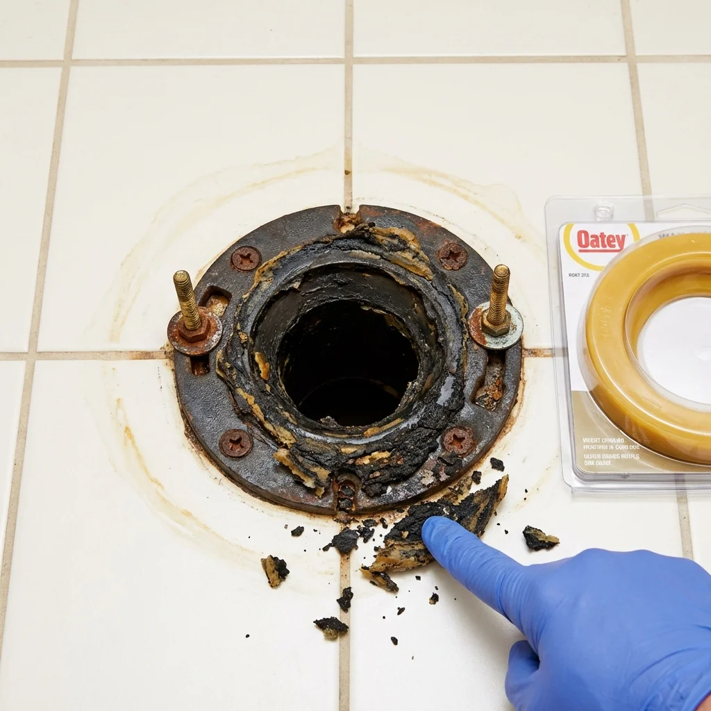 Failed wax ring showing water seepage at the base of a toilet in a Liberty, NY home